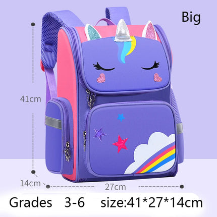 Großer lila Einhorn Rucksack mit wasserdichtem Oxford-Gewebe und Cartoon-Print, ideal für Schule, Reisen und Freizeitaktivitäten