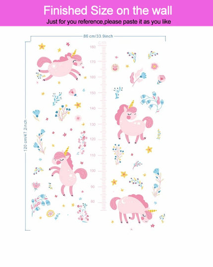 Pinkes Einhorn Wandtattoo mit Höhenmesser