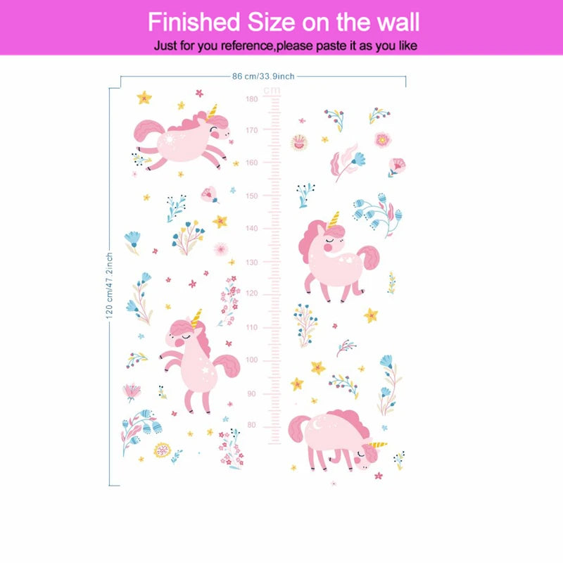 Pinkes Einhorn Wandtattoo mit Höhenmesser