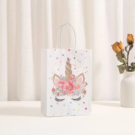 6 bunte Einhorn Regenbogen Geschenktüten aus Paperboard für Kindergeburtstage und Partys