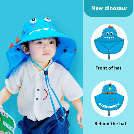 Faltbarer Sonnenhut für Kinder im Dinosaurier-Stil, der auch zur Einhorn Mütze Kollektion gehört, ideal für den Sommerurlaub.