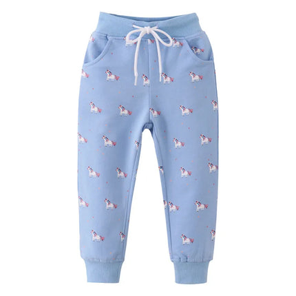 Kinder-Jogginghose in Blau mit Kordelzug und verspieltem Einhorn-Motiv-Print