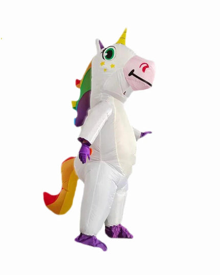 Niedliches aufblasbares Einhorn Kostuem, geeignet für Kinder und Erwachsene, perfekt für Anime-Cosplay und Halloween-Partys.