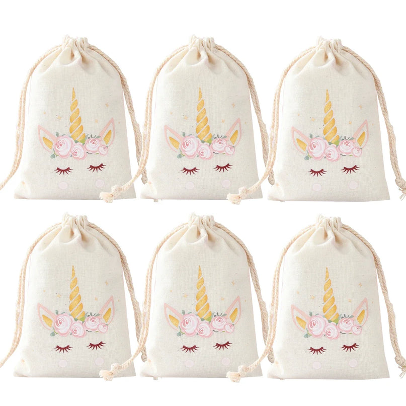 Zehn kleine Einhorn Geschenkbeutel aus Stoff für Partygeschenke