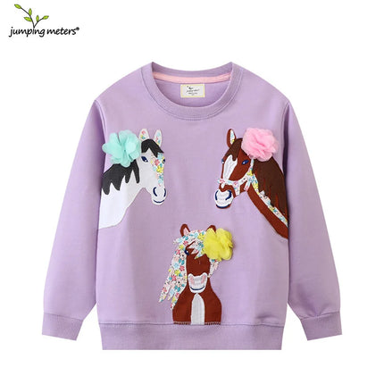 Mädchen-Sweatshirt mit Einhorn-Pferd-Tiermotiv, langen Ärmeln und Rundhalsausschnitt in verschiedenen Farben