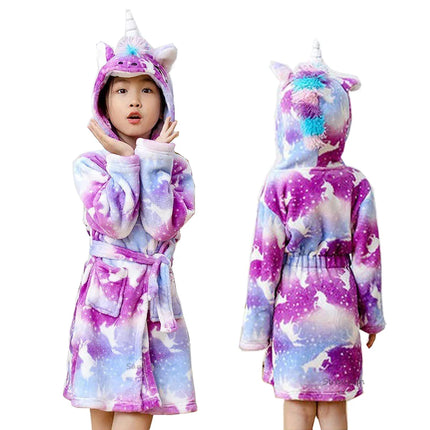 Einhorn Handtuch im Stil einer Flanell-Robe für Kinder, mit Kapuze und süßem Einhorn-Design