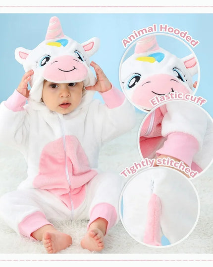 Weißes Einhorn Kostuem für Babys, ideal für Winter und Karneval, mit Reißverschluss
