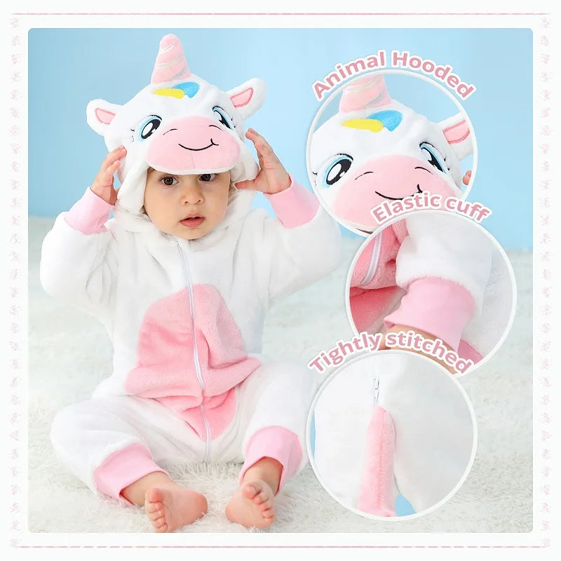 Weißes Einhorn Kostuem für Babys, ideal für Winter und Karneval, mit Reißverschluss