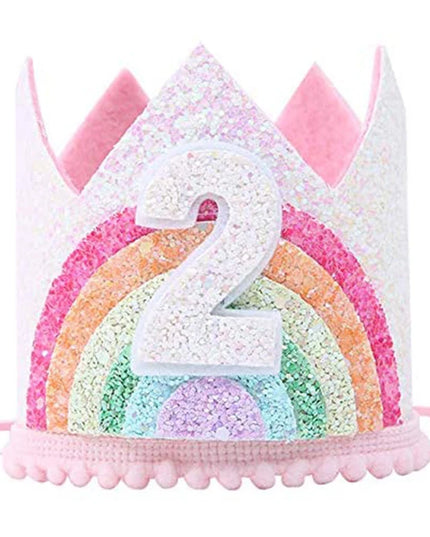 Einhorn Kostuem Regenbogen Krone mit der Zahl 2 für einen Kindergeburtstag
