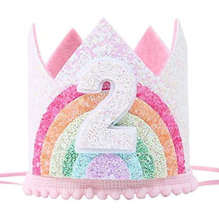 Einhorn Kostuem Regenbogen Krone mit der Zahl 2 für einen Kindergeburtstag