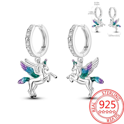 Funkelnde Einhorn Ohrringe aus 925 Sterling Silber mit Zirkon-Besatz für Damen und Mädchen