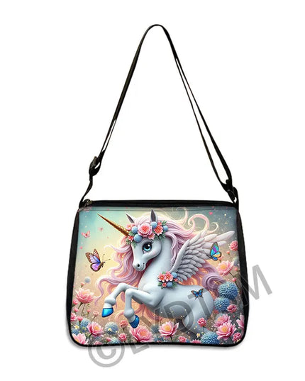 Einhorn Umhängetasche mit verträumtem Einhorn und Blumenmuster, groß, aus weichem Polyester für einen magischen Look