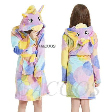Blaues Einhorn Handtuch mit Blubber-Design und Kapuze für Kinder, aus warmem Flanell
