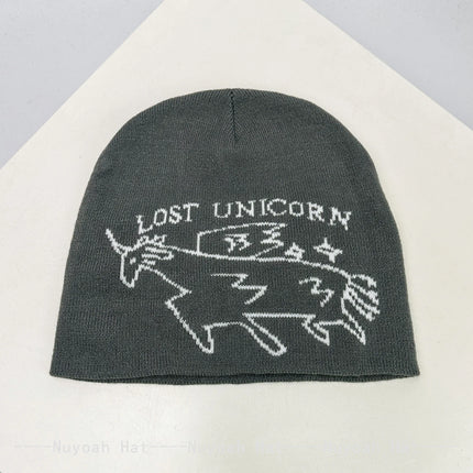 Einhorn Pullover in Weiß mit Jacquard-Muster und Einhorn-Buchstaben, aus Acryl, für Erwachsene