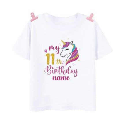 Personalisiertes Einhorn T-Shirt für Mädchen zum 11. Geburtstag mit niedlichem Einhorn-Motiv und deinem Namen