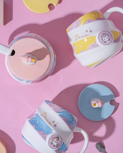 Deine süße Einhorn Tasse mit Deckel & Löffel!