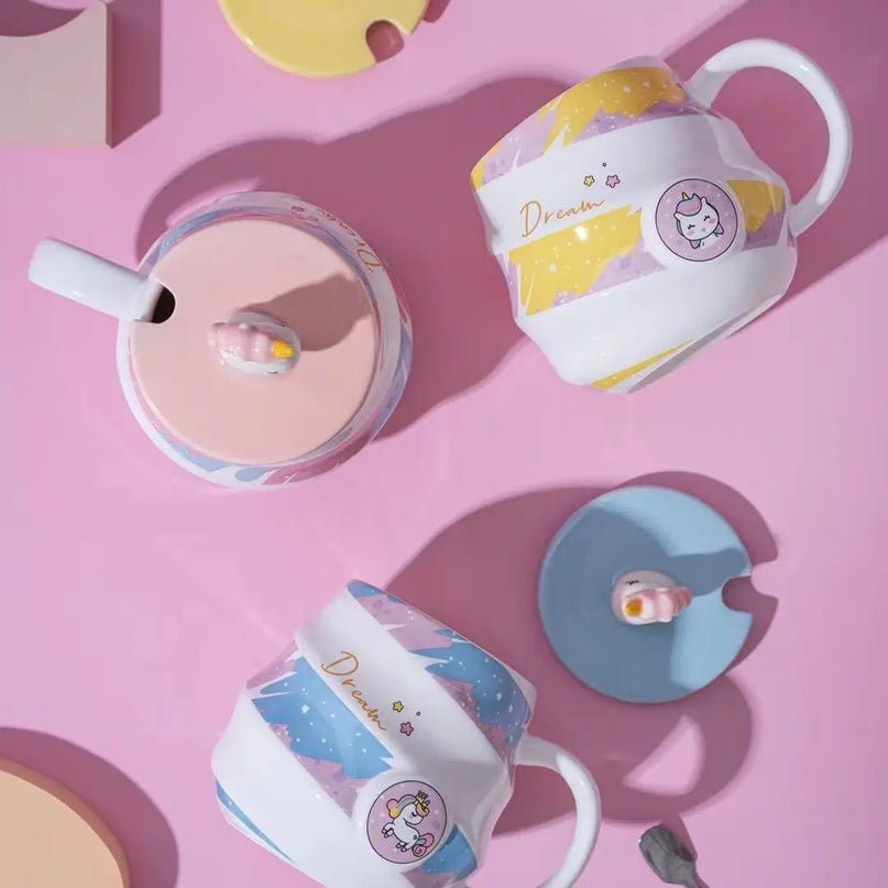 Deine süße Einhorn Tasse mit Deckel & Löffel!