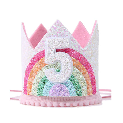 Bezaubernde Einhorn Mütze Party Krone mit Regenbogen-Design und Zahl 5 für Kindergeburtstage