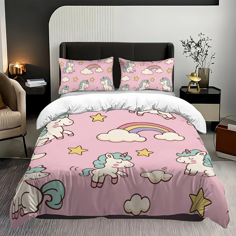 Einhorn Bettwäsche für Kinder mit süßen Einhorn-Motiven, weich und farbenfroh, in einem Kinderzimmer