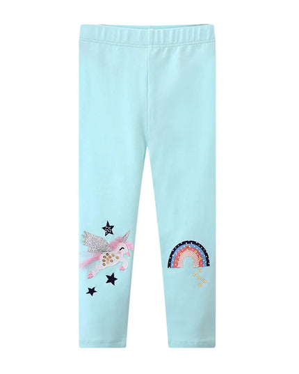 Gestreifte Einhorn Leggings mit Einhorn-Stickerei für Mädchen aus einem Baumwoll-Spandex-Mix