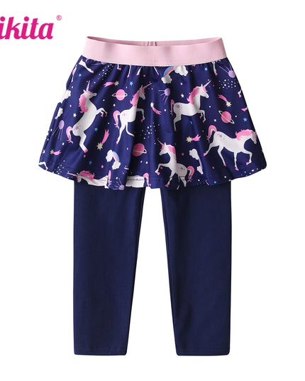 Mädchen in galaktischer Einhorn Leggings mit angenähtem Rock und Einhorn-Cosmos-Print
