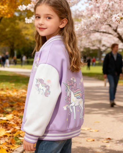 Einhorn Jacke mit Regenbogen-Muster für Mädchen, leicht und farbenfroh, ideal für Frühling und Herbst