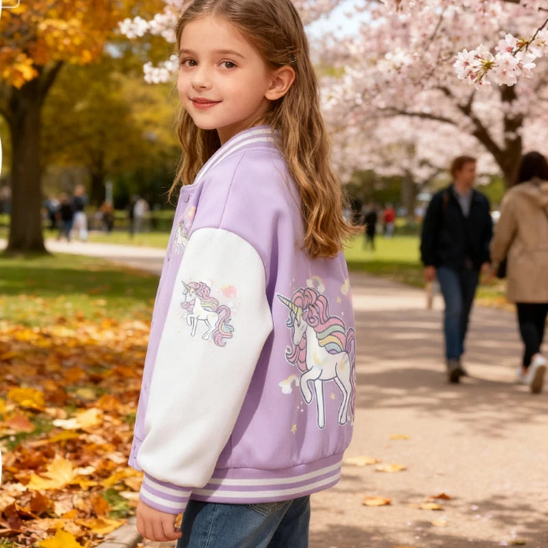 Einhorn Jacke mit Regenbogen-Muster für Mädchen, leicht und farbenfroh, ideal für Frühling und Herbst