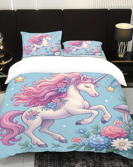 3-teiliges Set Einhorn Bettwäsche mit verträumtem Einhorn-Print, weich und maschinenwaschbar
