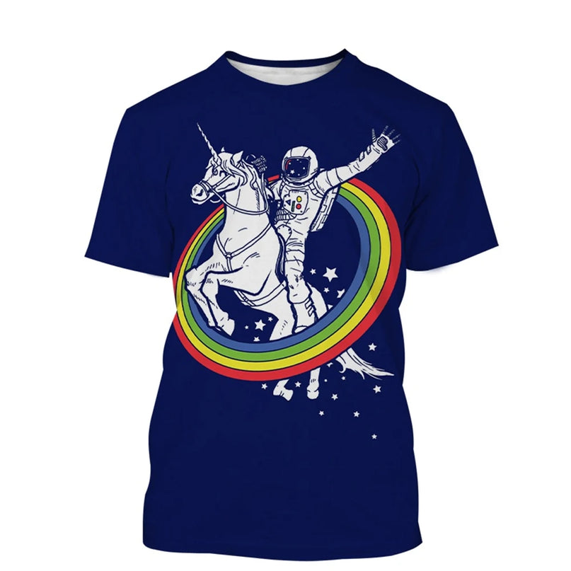 Einhorn Kleid im farbenfrohen Streetwear-Stil mit 3D-Druck, ideal für einen lässigen und auffälligen urbanen Look.