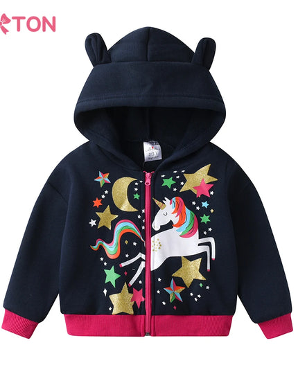 Sportliche Einhorn Jacke mit Kapuze und Reißverschluss für Mädchen, dick und warm für Herbst und Winter, von DXTON