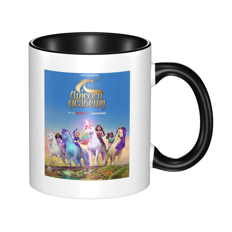 Coole Einhorn Tasse mit lustigem Einhorn-Motiv und 'Unicorn Academy' Schriftzug, perfekt für den täglichen Kaffee.