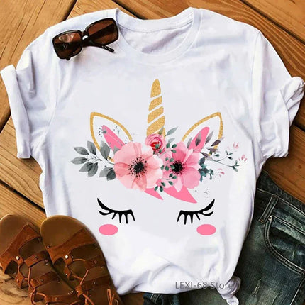 Blaues Einhorn T-Shirt für Damen mit 