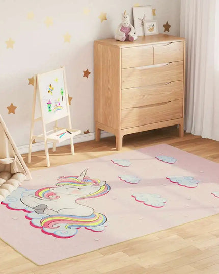 Pinker Kinderteppich 160x230cm mit Einhorn-Motiv, rutschfest, waschbar und weich für Heimdekor