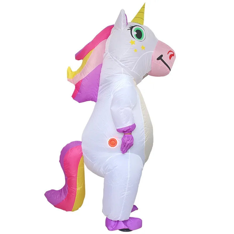 Aufblasbares weißes Einhorn Kostüm für Erwachsene, ideal für Kostümpartys und besondere Anlässe