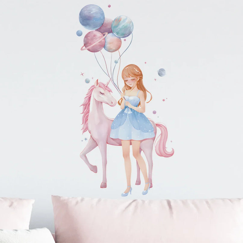 Mädchen Einhorn Wandtattoo für dein Reich