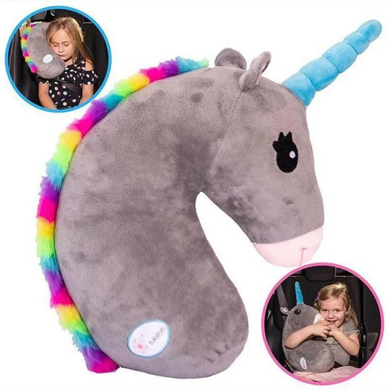 Einhorn Sessel-Kissen als Gurtpolster für das Auto, weiches Plüschtier und Nackenkissen
