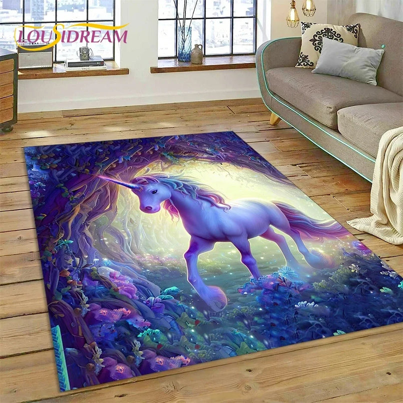 3D Einhorn Sessel Teppich mit süßem Cartoon-Mädchen-Motiv, ideal für Wohnzimmer und Schlafzimmer als Bodendekoration