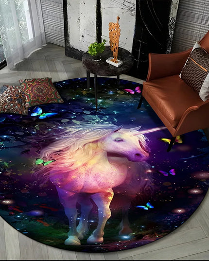 Runder Einhorn Sessel mit Cartoon-Tiermotiv aus Polyester, Flanell und Schwamm