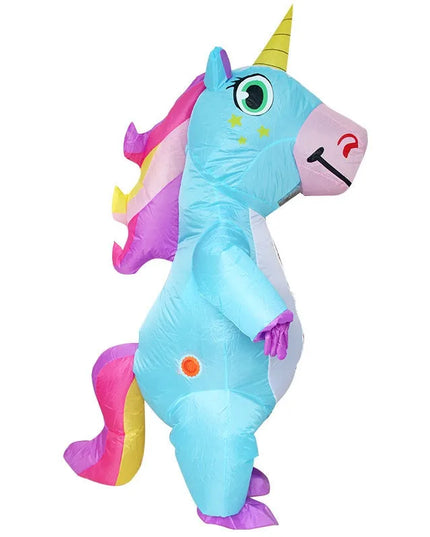 Aufblasbares blaues Einhorn Kostüm für Erwachsene, perfekt für Partys und Verkleidungen