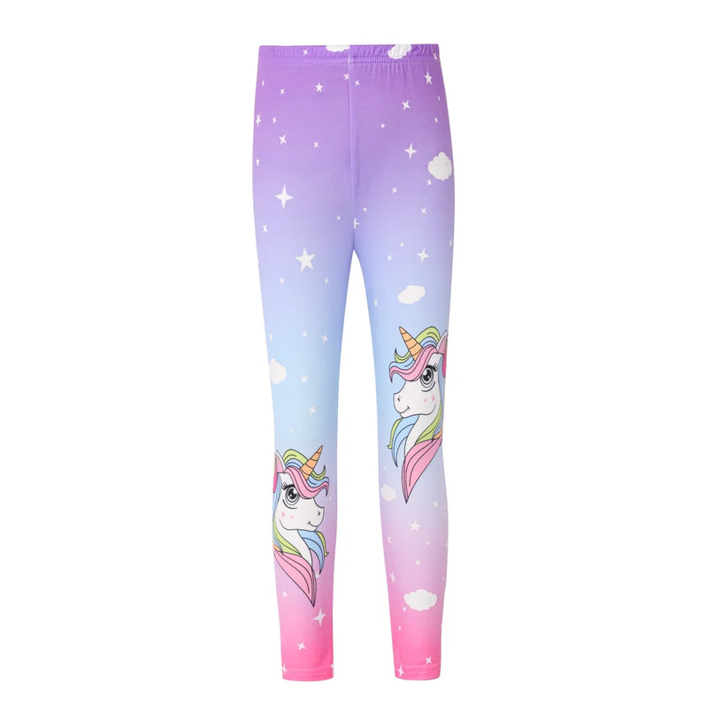 Mädchen in bunten Einhorn Leggings mit Farbblock-Design und elastischem Bund