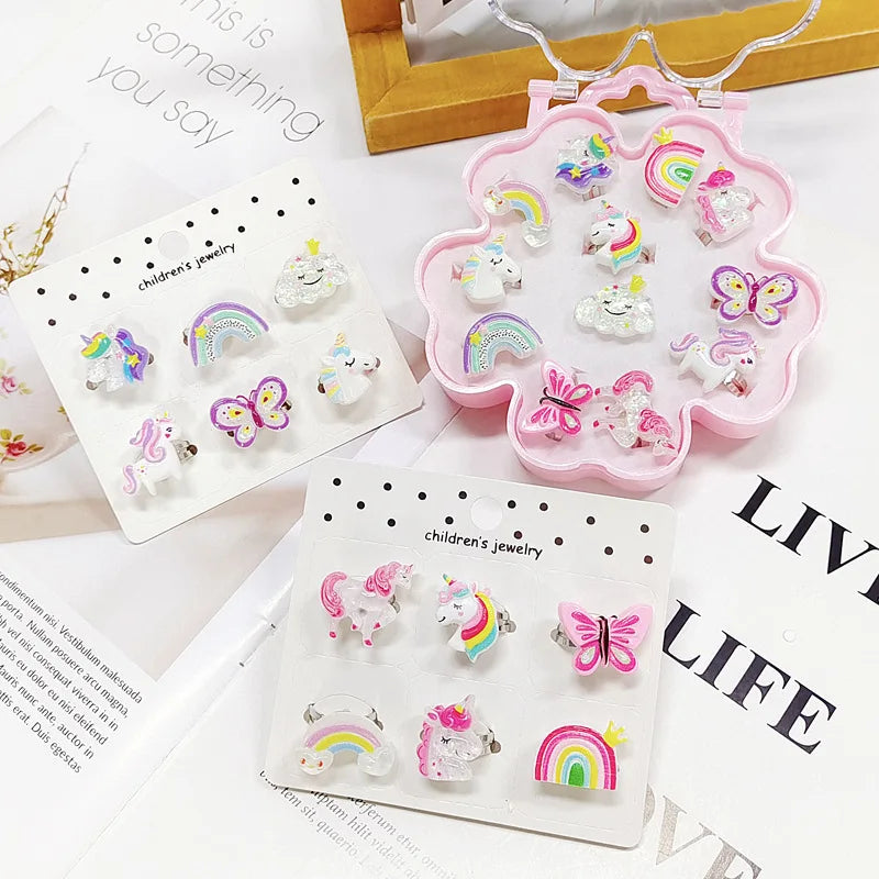 Mehrere süße, offene und verstellbare Einhorn Ringe aus Harz für Mädchen für Partys und Cosplay