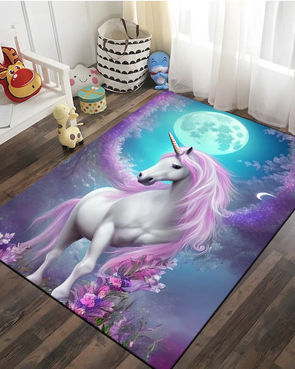 Einhorn Sessel mit 3D Cartoon Muster, rechteckig, aus 100% Polyester, ideal für Spielzimmer und Kinderzimmer.