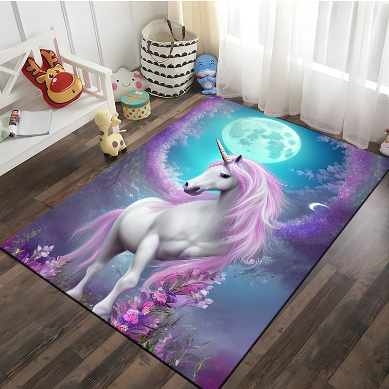 Einhorn Sessel mit 3D Cartoon Muster, rechteckig, aus 100% Polyester, ideal für Spielzimmer und Kinderzimmer.