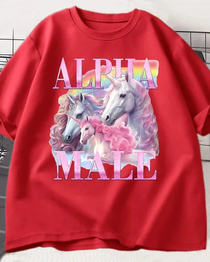 Lustiges Alpha Einhorn T-Shirt mit ironischem Vintage-Meme-Druck und kurzen Ärmeln