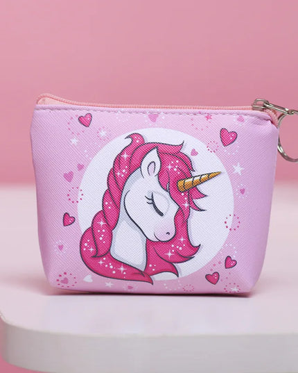Stylische Einhorn Geldbörse aus PU mit Reißverschluss, ideal für Karten, Münzen und kleine Gegenstände, im Cartoon-Design.