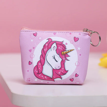 Stylische Einhorn Geldbörse aus PU mit Reißverschluss, ideal für Karten, Münzen und kleine Gegenstände, im Cartoon-Design.