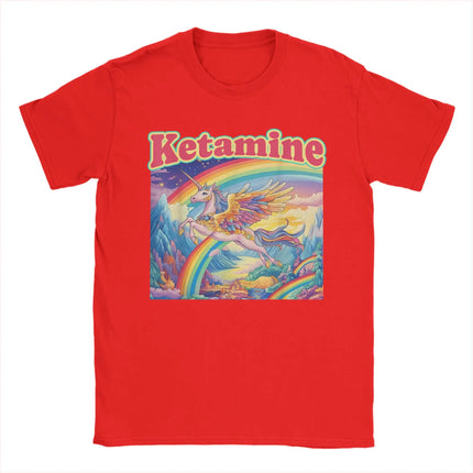 Rotes Einhorn T-Shirt mit lustigem Einhorn und Regenbogen-Motiv für Herren aus 100% Baumwolle.