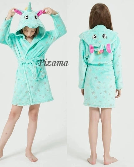 Rosa Einhorn Pyjama mit Sternenmuster und Kapuze für Mädchen von 2-11 Jahren aus weichem Flannel