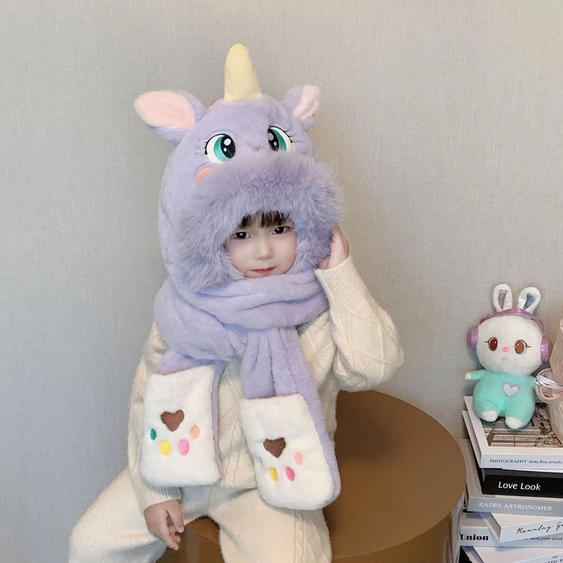 Deine warme Einhorn Plüschmütze Blau!