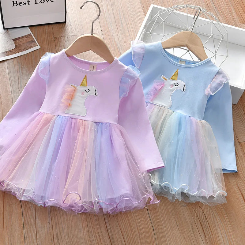 Dein bezauberndes Einhorn Kleid Blau Langarm!